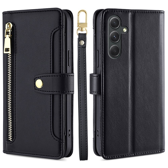 Pattintható tok a Samsung Galaxy A54 5G, Wallet Zipper Pocket, fekete