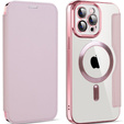Pattintható tok a iPhone 12 Pro Max, RFID Wallet MagSafe CamShield, rózsaszín