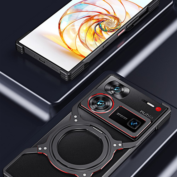 Tok ZTE nubia Z60 Ultra, Kickstand Bumper, lencsevédővel, MagSafe-hoz, fekete / piros