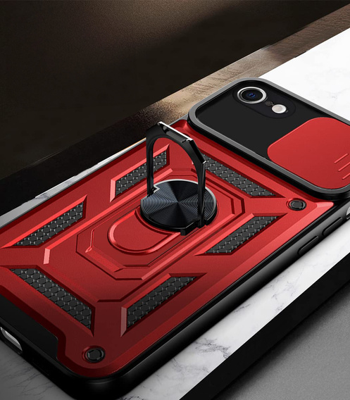 Páncélozott tok iPhone 16E, CamShield Slide, piros + edzett üveg 9H