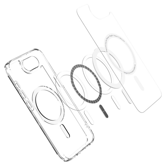 MagSafe Spigen tok iPhone 16E, Ultra Hybrid, átlátszó / fehér + 9H edzett üveg