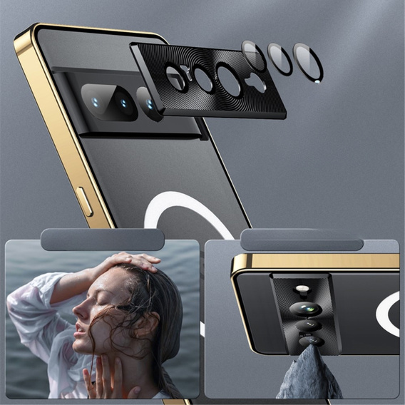 Kameravédő tok Google Pixel 8 Pro, CamShield MagSafe, átlátszó / zöld
