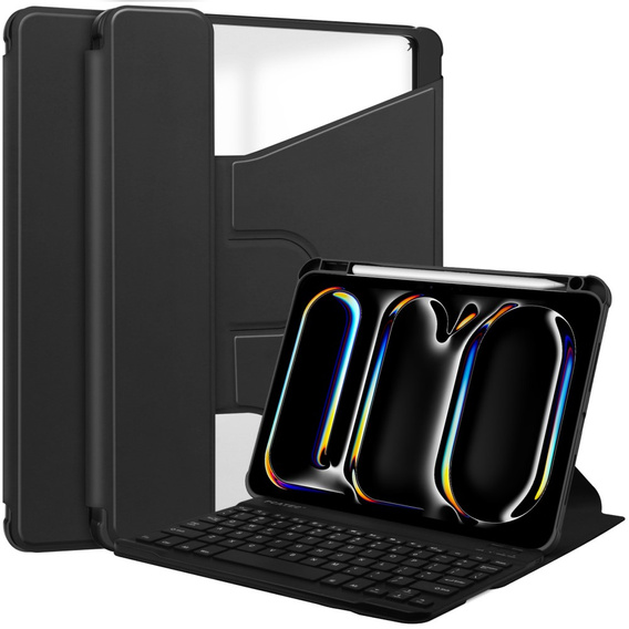 Billentyűzet tok iPad Pro 11" 2024 (5 gen.), Rotary 360° Leather, fekete