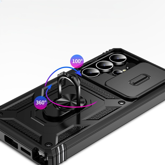 Telefontok a Samsung Galaxy S25 Ultra, KickStand Camera Lens, fekete