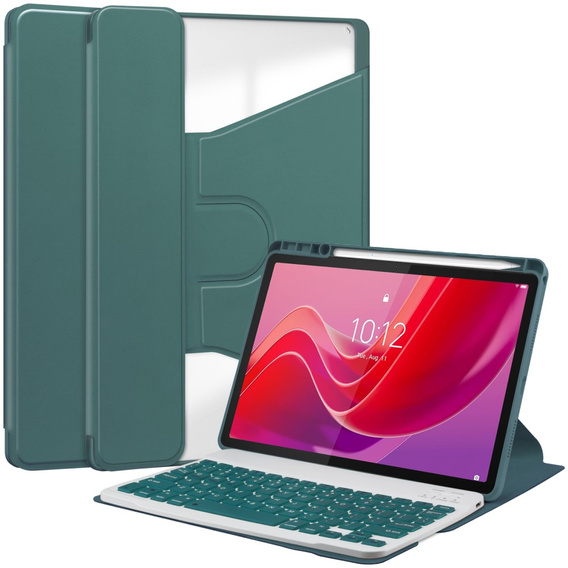 Billentyűzet tok Lenovo Tab M11, Rotary 360° Leather, sötétzöld