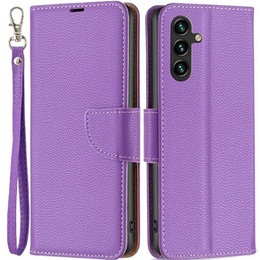 Pattintható tok a Samsung Galaxy A15, Wallet Litchi Leather, lila + 9H üveg