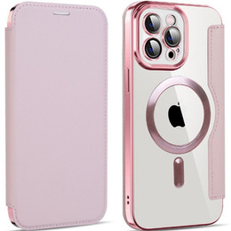Pattintható tok a iPhone 12 Pro Max, RFID Wallet MagSafe CamShield, rózsaszín