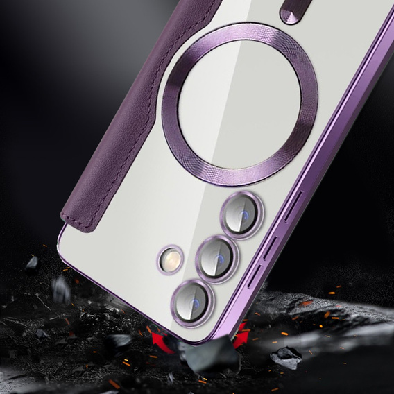 Pattintható tok a Samsung Galaxy S24, RFID Wallet MagSafe CamShield, lila