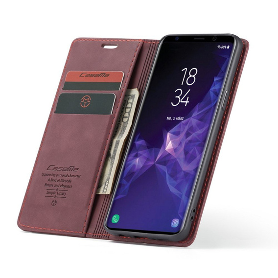 CASEME tok Samsung Galaxy S9, Leather Wallet Case, bordó