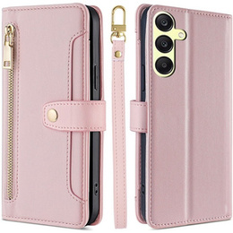 Pattintható tok a Samsung Galaxy A25 5G, Wallet Zipper Pocket, rózsaszín