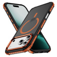 Matt tok iPhone 17 Pro Max készülékhez, páncélozott, MagSafe-hoz, füstszínű, narancssárga oldallal