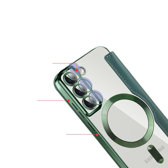 Pattintható tok a Samsung Galaxy S22 5G, RFID Wallet MagSafe CamShield, zöld