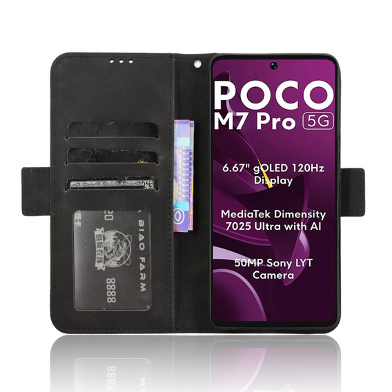 Pattintható tok a Xiaomi Poco M7 Pro 5G, Card Slot, fekete