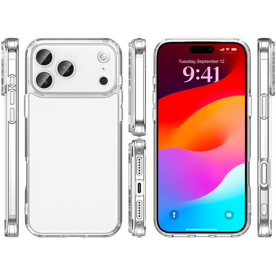 Szilikon tok iPhone 17 Pro Max készülékhez, kemény hátlappal, átlátszó