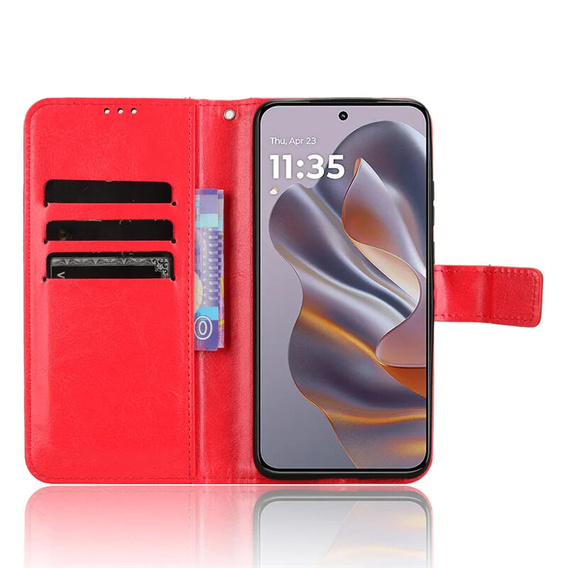 Pattintható tok a Motorola Edge 50 Neo / Motorola ThinkPhone 25, Crazy Horse Wallet, piros