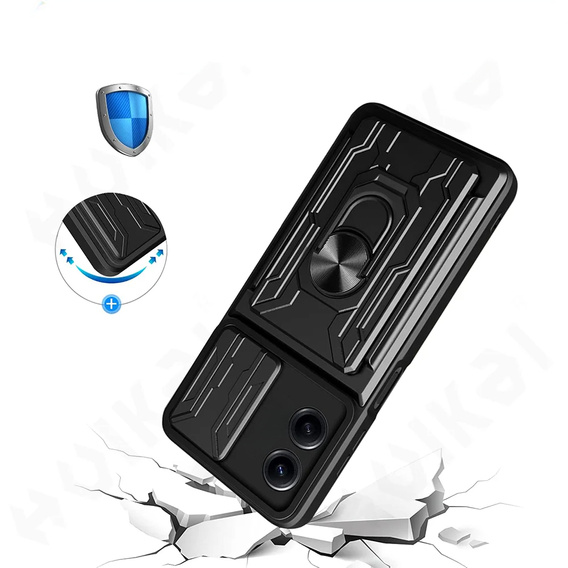Páncélozott tok a Oppo A18 4G / A38 4G, Camera Slide Card Slot, fekete