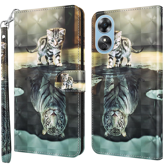 Pattintható tok a Oppo A17, Wallet, Cat & Tiger