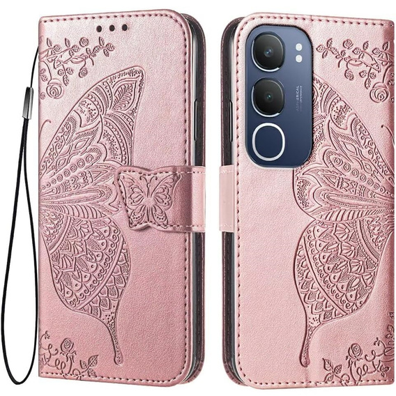 Pattintható tok a Vivo Y19s, Butterfly, rózsaszín rose gold