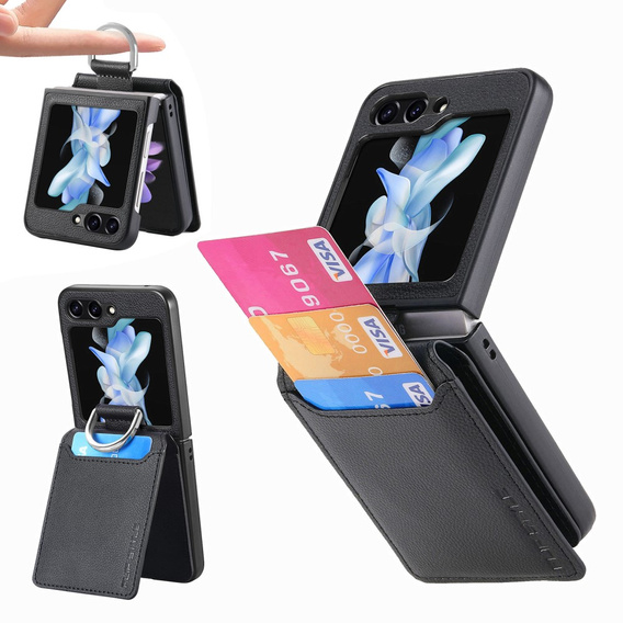 Tok Samsung Galaxy Z Flip7 FE / Z Flip6, Card Slot Ring Case, fekete