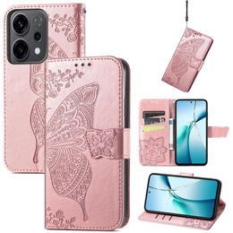 Pattintható tok Oppo Reno 14, Butterfly, pénztárca, rózsaarany