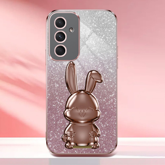 Tok Samsung Galaxy A54 5G, Glitter Rabbit, kihúzható állvánnyal, rózsaszín
