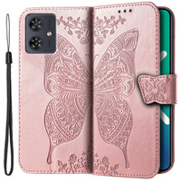 Pattintható tok a Motorola Moto G54 5G, Butterfly, rózsaszín rose gold