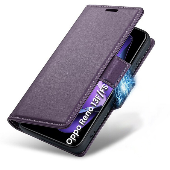 Tok Oppo Reno 13F / Oppo Reno 13FS, ERBORD Glossy Litchi, pénztárca patenttal, lila