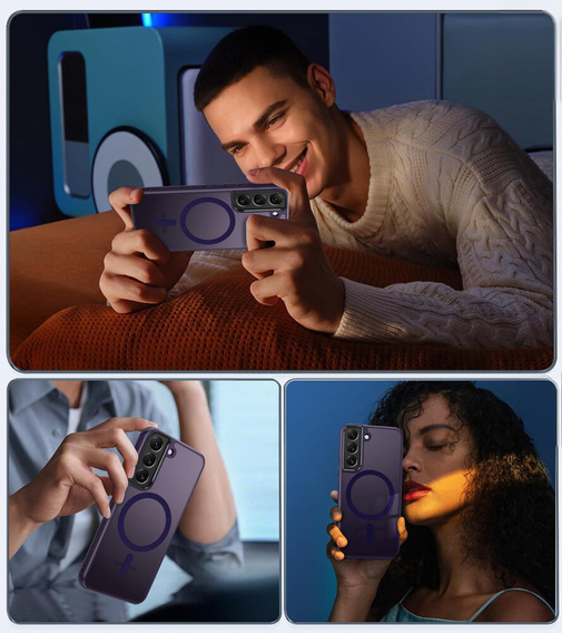 Tok Samsung Galaxy S21-hoz, MagSafe, ERBORD Matt Case, sötétlila + képernyőüveg