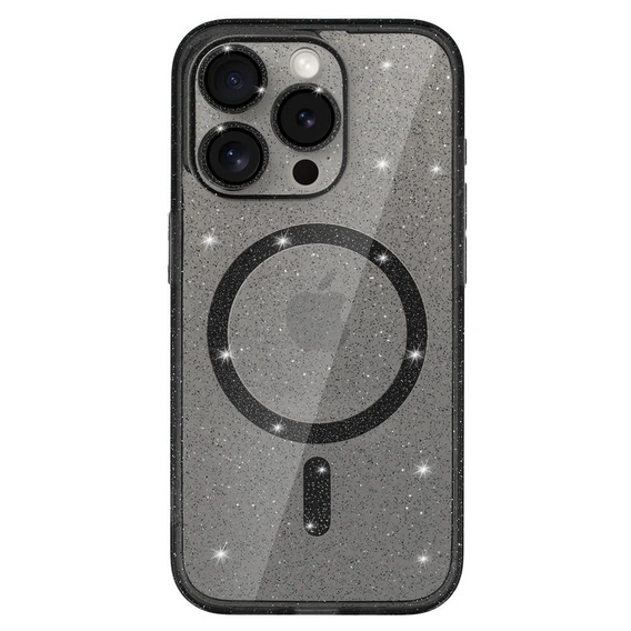 Tok iPhone 16 Pro Max-hoz, ERBORD Glitter MagSafe, fekete + képernyőüveg