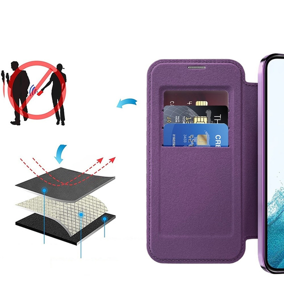 Pattintható tok a Samsung Galaxy S22 5G, RFID Wallet MagSafe CamShield, lila