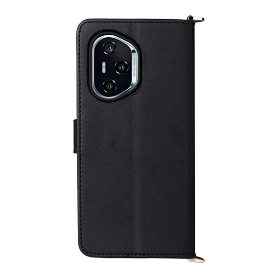 Tok patenttal a Honor 400 5G-hez, Crossbody Leather Wallet, fekete