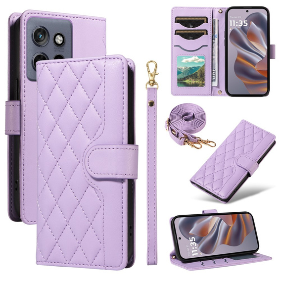 Flap tok Motorola Edge 50 Neo / Motorola ThinkPhone 25, Rhombus Crossbody Leather, lila