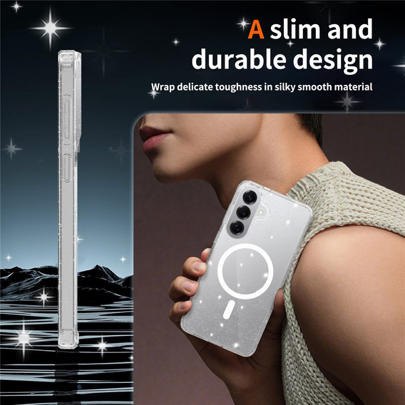 Csillogó tok, MagSafe-hez, Samsung Galaxy S26 Plus-hoz, átlátszó