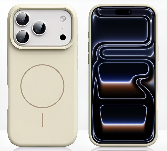 Szilikon tok iPhone 17 Pro Max készülékhez - MagSafe kompatibilis, ütésgátló, bézs színben