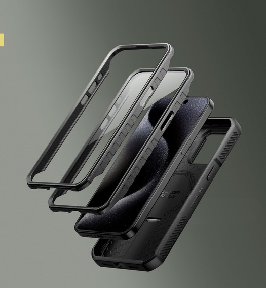 Páncélozott tok iPhone 15 Pro Max készülékhez, Dexnor CamProtect MagSafe, fekete (Két keret)