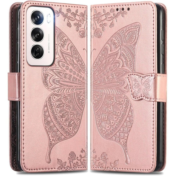 Pattintható tok a Oppo Reno 12, Butterfly, rózsaszín rose gold