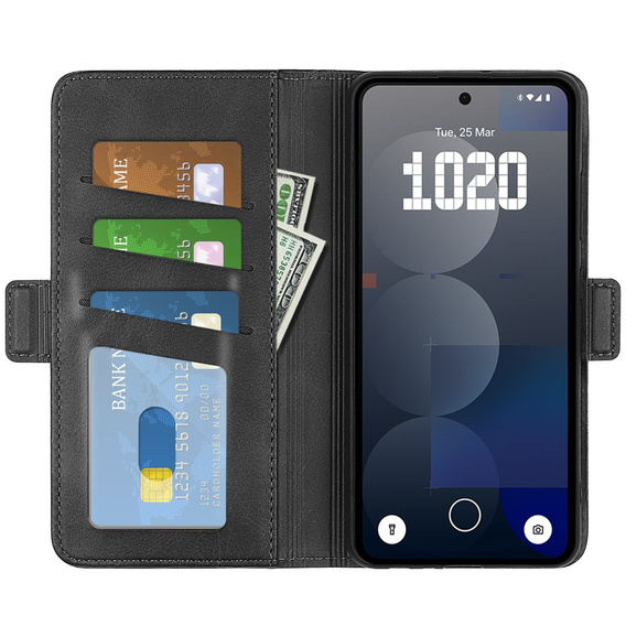 Pattintható tok a Nothing Phone 3a Pro, Leather Wallet, fekete