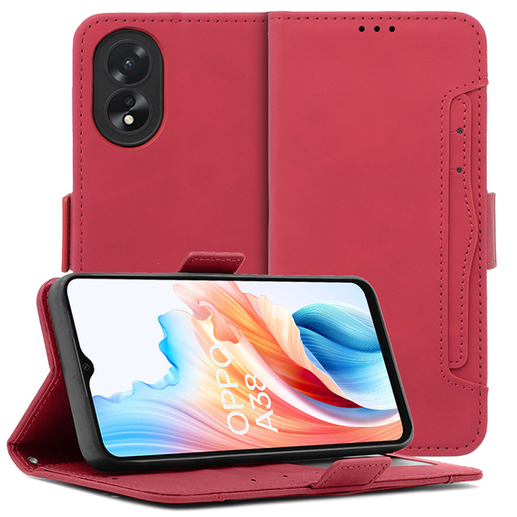 Pattintható tok a Oppo A38 4G / Oppo A18 4G, Card Slot, piros