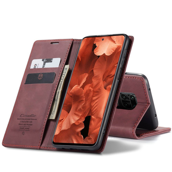 CASEME tok Xiaomi do Redmi Note 9s / 9 Pro, Leather Wallet Case, bordó