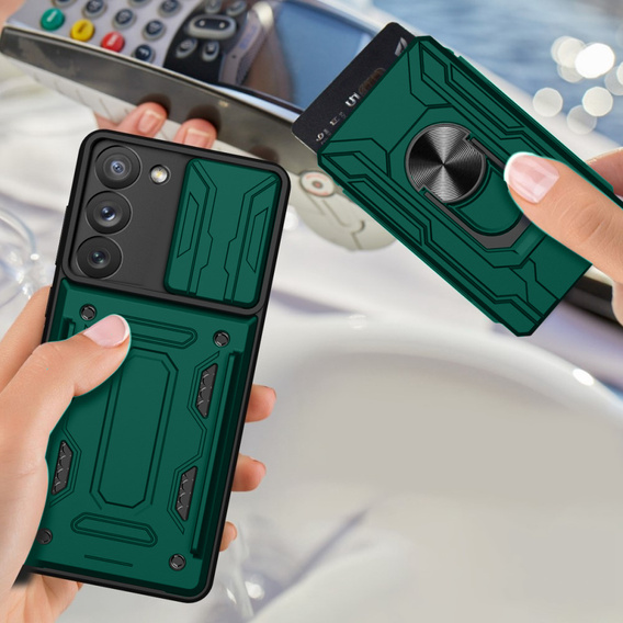 Páncélozott tok a Samsung Galaxy S23 Plus, Camera Slide Card Slot, zöld