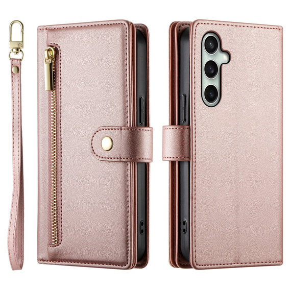 Pattintható tok a Samsung Galaxy S24 FE, Wallet Zipper Pocket, rózsaszín