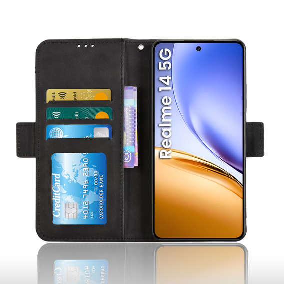 Pattintható tok a Realme 14 5G / Realme 14T 5G, Card Slot, fekete