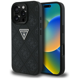 Guess Grained Hot Stamp 4G háromszög alakú fém tok iPhone 16 Pro Max készülékhez