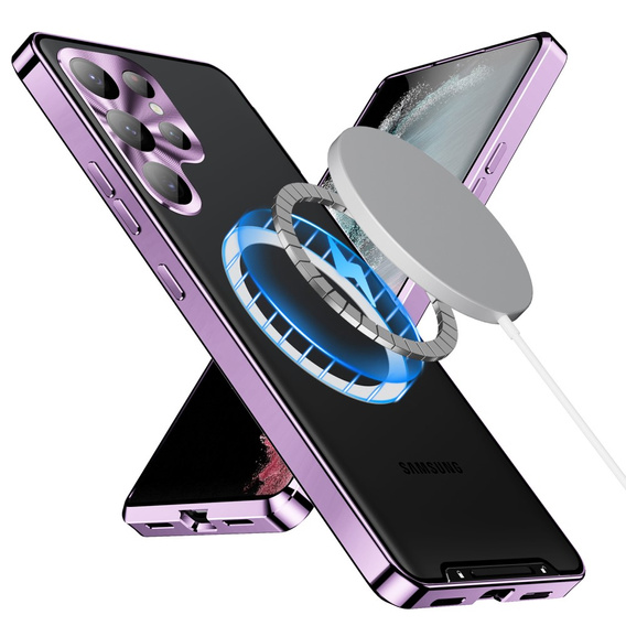 Kameravédő tok Samsung Galaxy S23 Ultra, CamShield MagSafe, átlátszó / lila