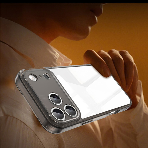 Szilikon tok iPhone 17 Pro Max készülékhez, kemény hátlappal, színezett fekete színben