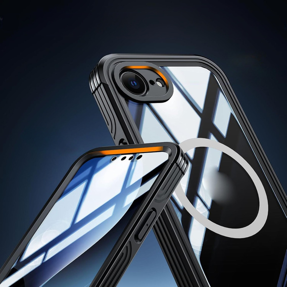 Tok iPhone 16E-hoz, Shockproof, üveggel, MagSafe-hoz, fekete