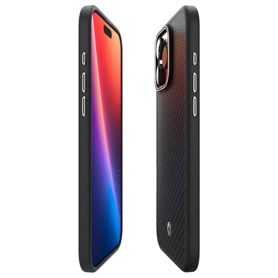 Spigen tok iPhone 16 Pro készülékhez, Enzo Aramid MagSafe, szénfekete / ezüst + 9H edzett üveg