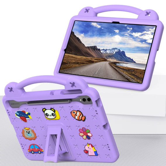 Gyermek tok Samsung Galaxy Tab S10+ Plus, Cute Patterns, állvánnyal, lila