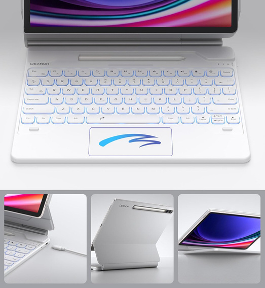Billentyűzet tok Samsung Galaxy Tab S7+ / S7 FE / S9+ / S8+ / S9 FE+ / S10+, Dexnor Magnetic Keyboard Touchpad, fehér