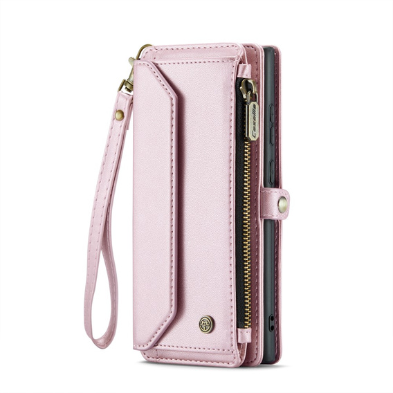 Tok CASEME Samsung Galaxy S25 Ultra, RFID Leather Wallet, vállpánttal, rózsaszín